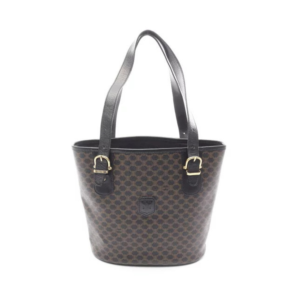 Celine Macadam Tote Bag Canvas Leather Black Brown